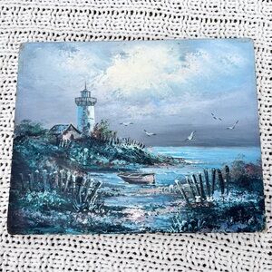 Everett Woodson Oil on Canvas Lighthouse Scene Painting